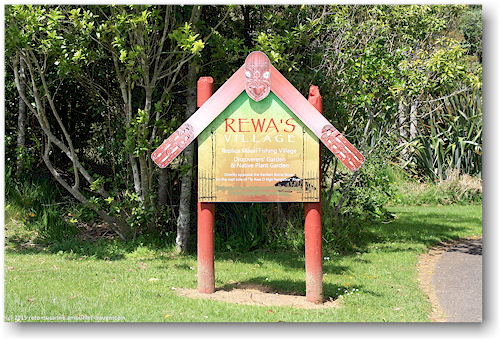schild am eingang zum rewa's village bei kerikeri