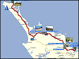 wegstrecke und hoehenprofil der fahrt von russell zum cape reinga