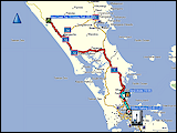 wegstrecken und hoehenprofil der fahrt von waipoua nach whangapaoroa via auckland