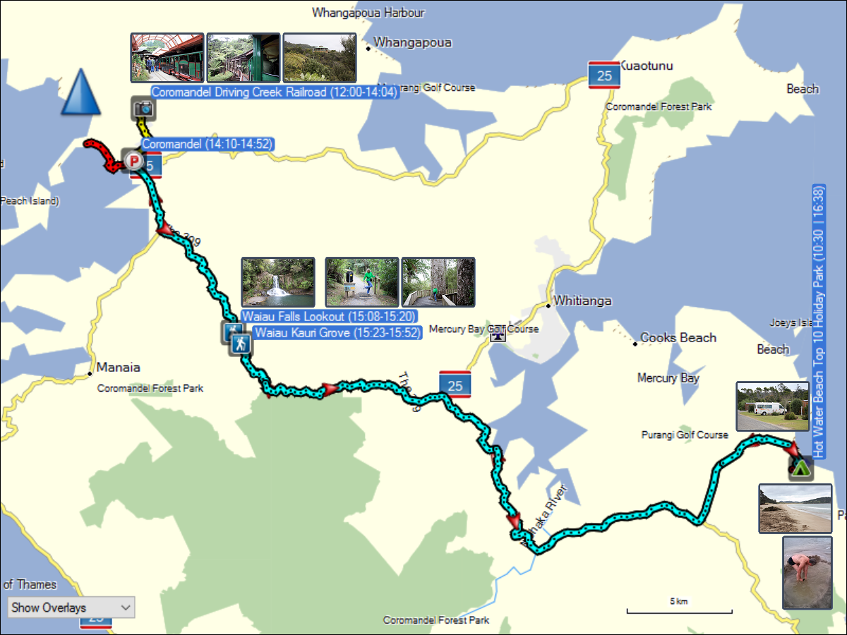 wegstrecke der fahrt von hot water beach nach coromandel und zurueck