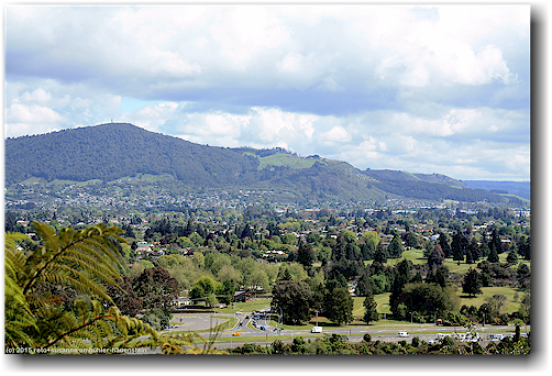 blick vom whakarewarewa forest park auf das mount ngongotaha scenic reserve bei rotorua