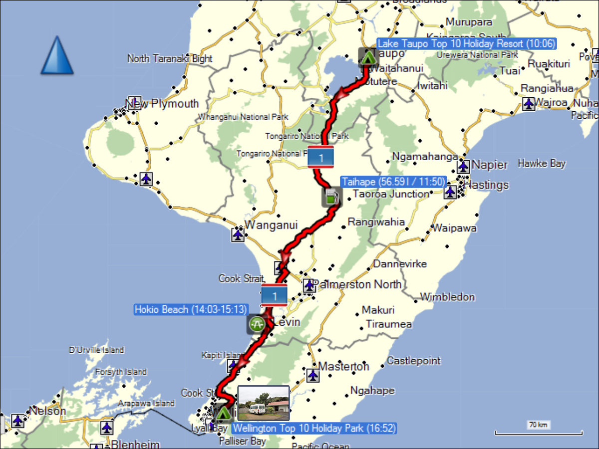 wegstrecke der fahrt von taupo nach wellington