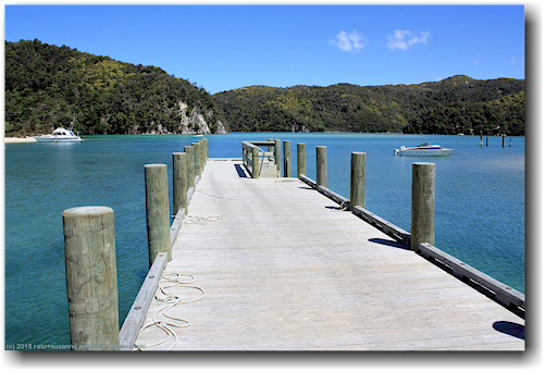 bootsteg in der torrent bay im abel tasman national park