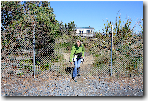 "going through the fence" - durchgang zum bahnhof bei kaikoura