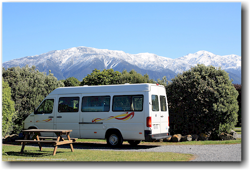 unser campervan auf dem kaikoura top 10 holiday park