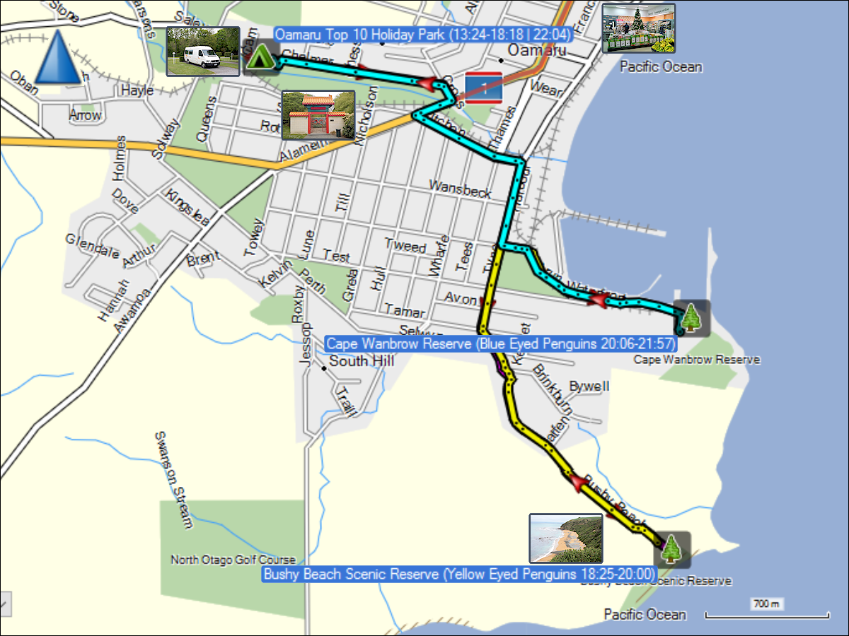 wegstrecken der fahrten bei oamaru