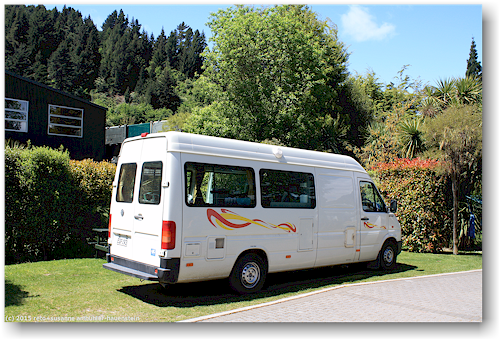 unser campervan auf dem queenstown holiday park creeksyde