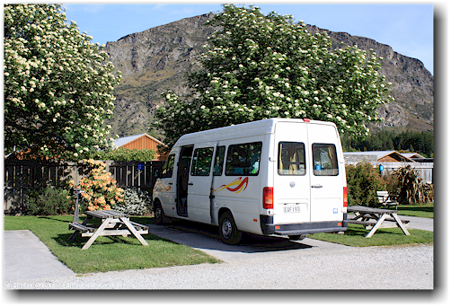 unser campervan auf dem shotover top 10 holiday park bei arthur's point
