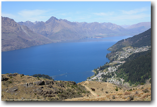 blick vom queenstown hill auf den westlichen teil des lake wakatipu