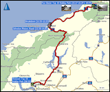 karte und hoehenprofil der fahrt von arthur's point nach fox glacier
