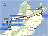 karte und hoehenprofil der fahrt von greymouth nach picton