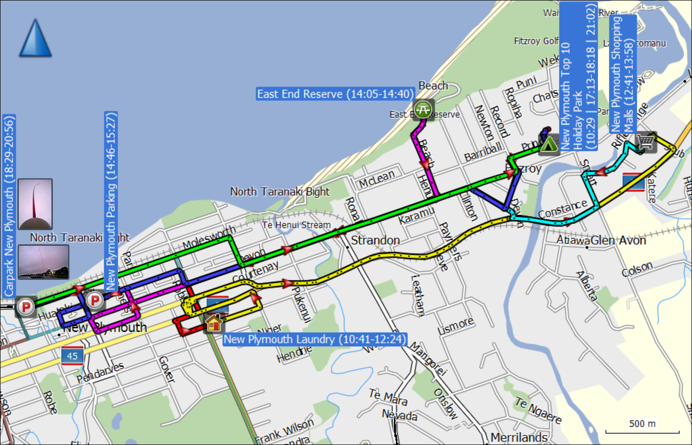 wegstrecken der fahrten in new plymouth