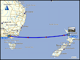 karten und hoehenprofil der fahrt von whangapaoroa via westgate shopping centre und french bay beach zum autoverleih wendekreisen in auckland  sowie des fluges von auckland, NZ nach melbourne, AUS