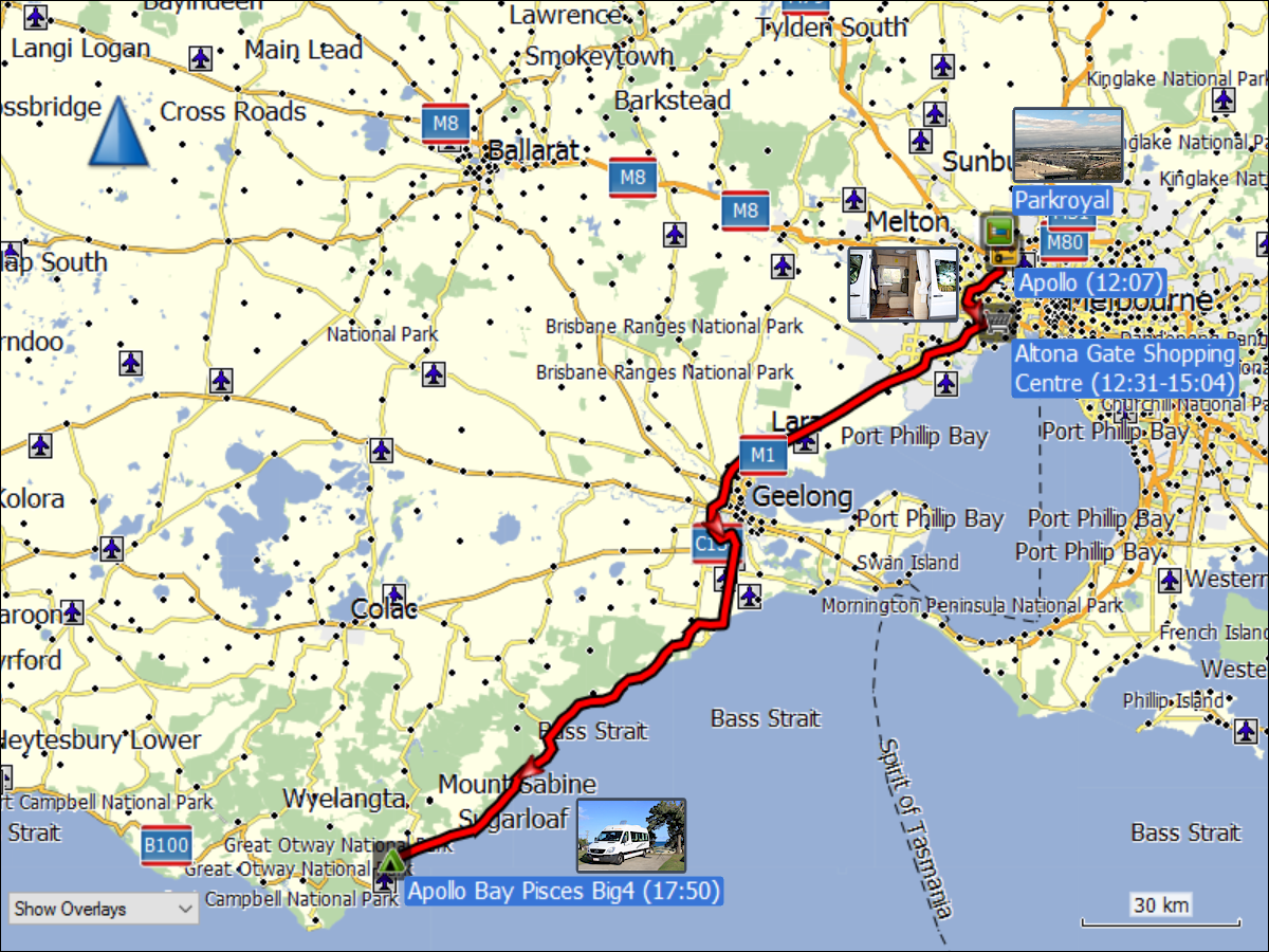 wegstrecke der fahrt von melbourne nach apollo bay