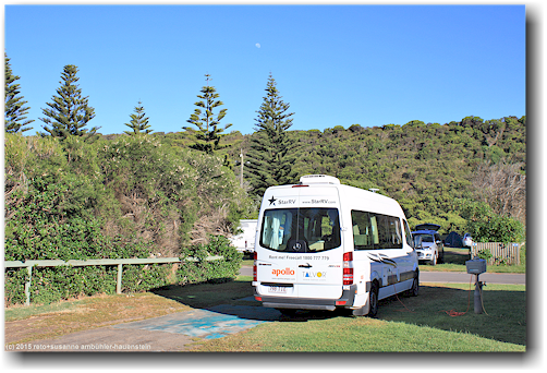 unser campervan auf dem port campbell holiday park