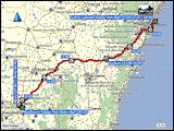 karte und hoehenprofil der fahrt von ebden nach narrabeen (sydney)