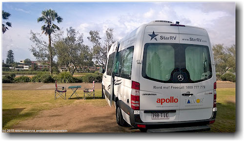 unser campervan auf dem sydney lakeside holiday park big4 in narrabeen