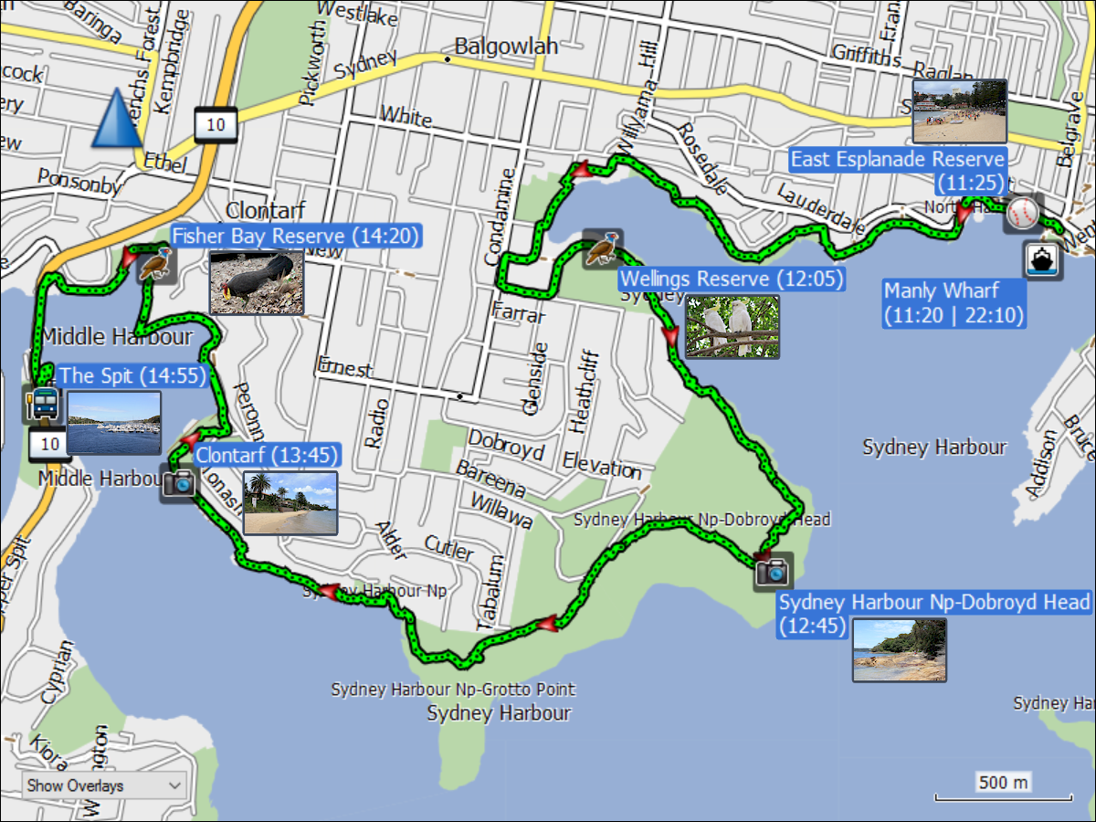 wegstrecke der wanderung ueber den manly scenic walkway (MSW)