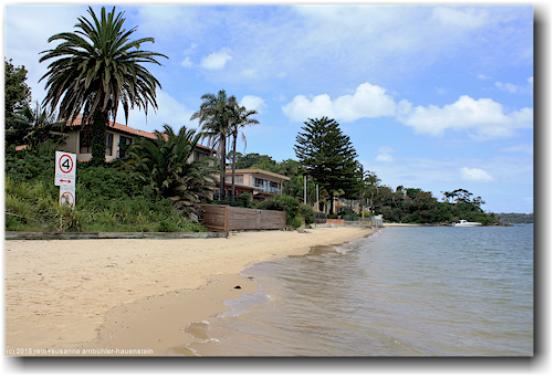 wohnhaeuser mit sandstrand am middle harbour bei sydney clontarf