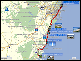 karten und hoehenprofil der fahrt von narrabeen (sydney) nach huskisson