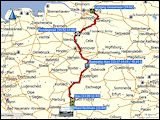 karte mit wegstrecke der fahrt von kirchheim nach grossensee