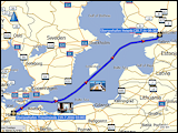 karte mit wegstrecke der ueberfahrt von travemuende nach helsinki