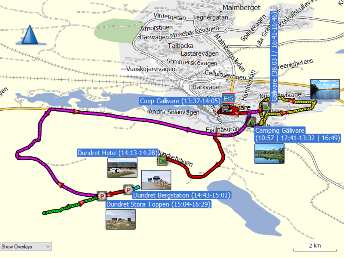 wegstrecken der fahrten und kurzwanderungen bei gaellivare