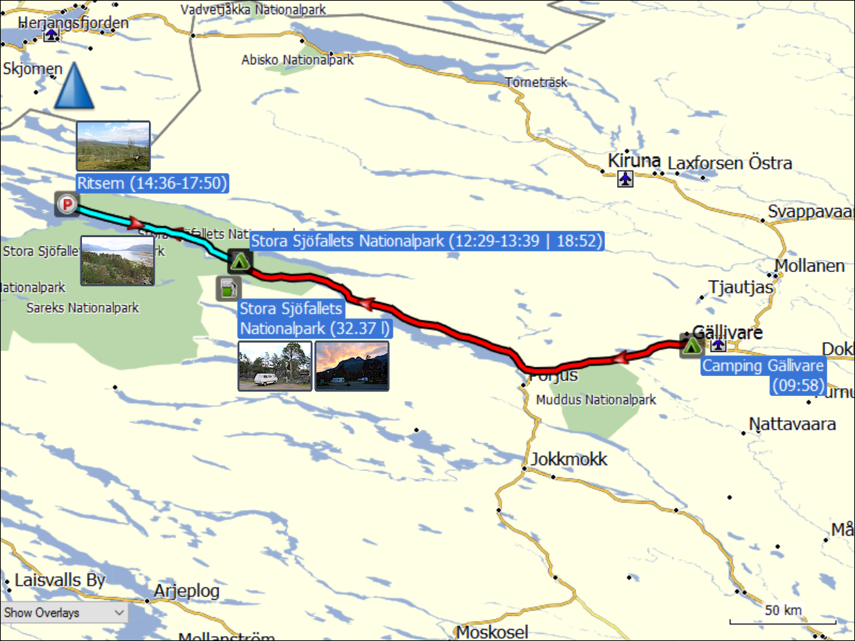 wegstrecke der fahrt von gaellivare nach stora sjoefallets
