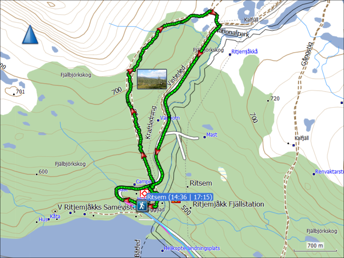 wegstrecke der wanderung bei ritsem im stora sjoefallets nationalpark