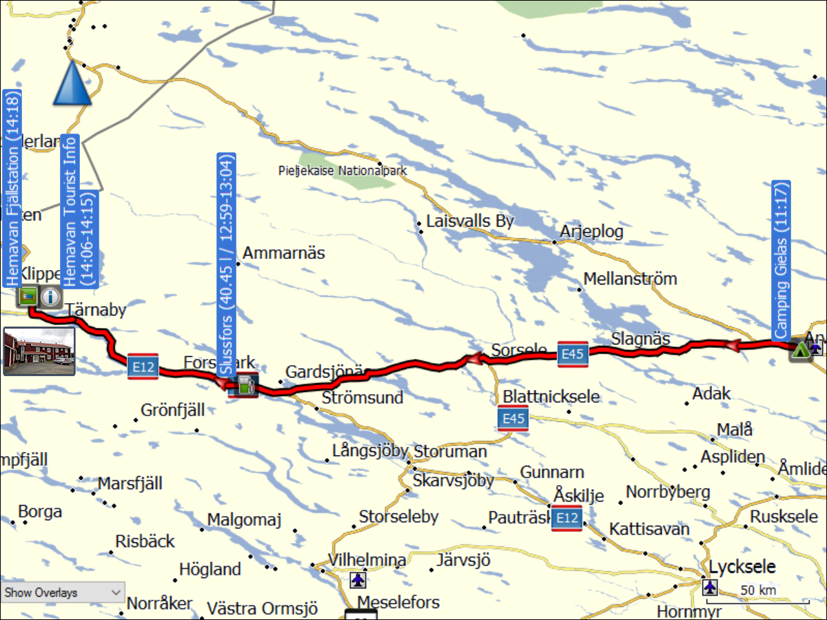 wegstrecke der fahrt von arvidsjaur nach hemavan