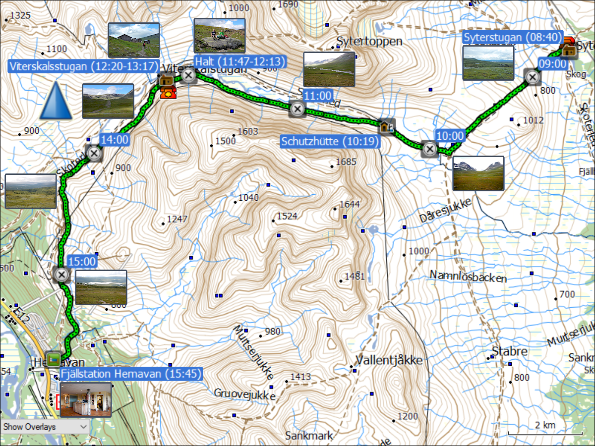 wegstrecke der wanderung von der syterstugan nach hemavan