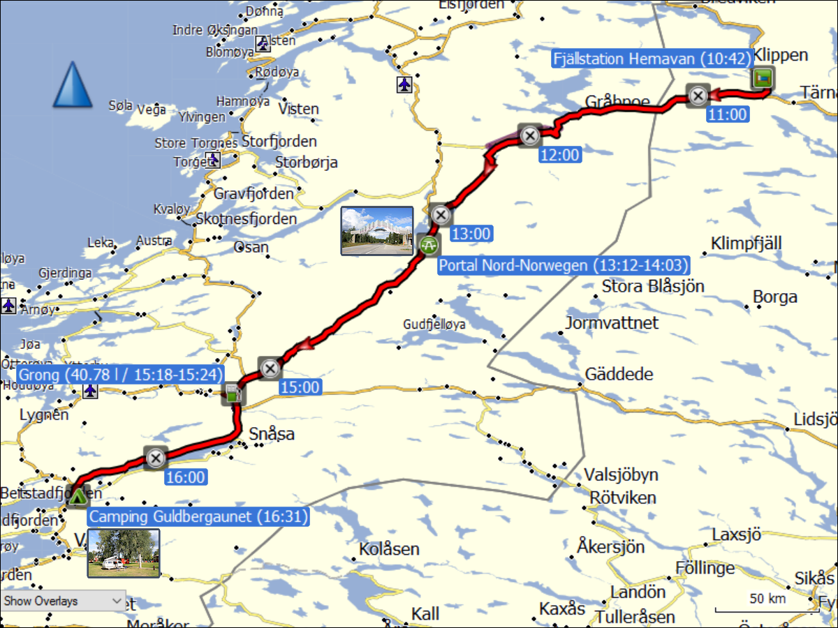 wegstrecke der fahrt von hemavan nach steinkjer