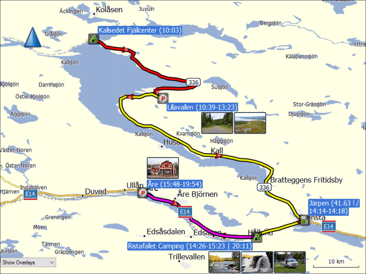 wegstrecke der fahrt von kallsedet via lillavallen und are nach halland