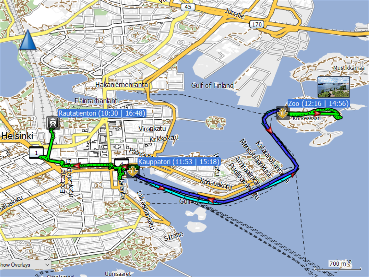 wegstrecke des stadtrundgangs in helsinki inklusive ausflug zum zoo