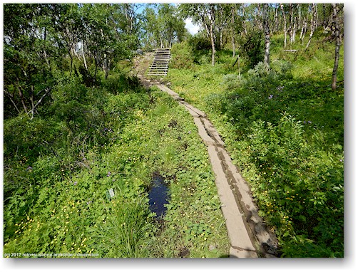 wandersteg und treppe am fuss des saana