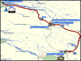 karte und hoehenprofil der fahrt von bjoerkliden via kiruna nach gaellivare und karte mit fahrten in gaellivare