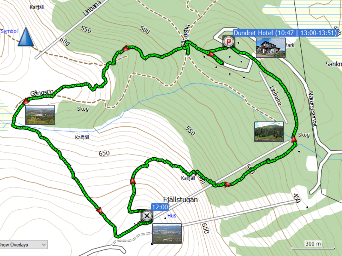 wegstrecke der kurzwanderung auf dem dundret