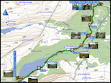 karte mit wegstrecke der busfahrt von kiruna zur abisko fjaellstation sowie karte und hoehenprofil der wanderung von abisko zu den abiskojaurestugorna