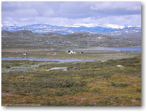 samensiedlung auf der hochebene nahe ribakluokta entlang des kungsleden zwischen den abiskojaurestugorna und den alesjaurestugorna