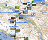 karte und hoehenprofil der wanderung von den kaitumjaurestugorna nach vakkotavare, sowie karten der ueberfahrten ueber den teusajaure und der fahrt von vakkotavare zum campingplatz des stora sjoefallets nationalpark