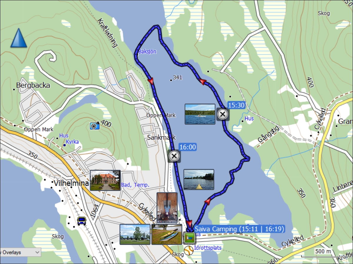 wegstrecke der kajaktour auf dem baksjoe bei vilhelmina