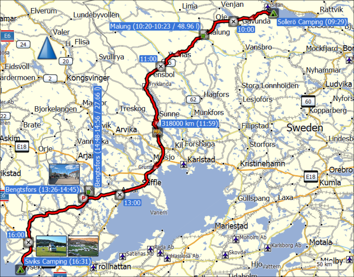 wegstrecke der fahrt von solleroe bei mora nach lysekil
