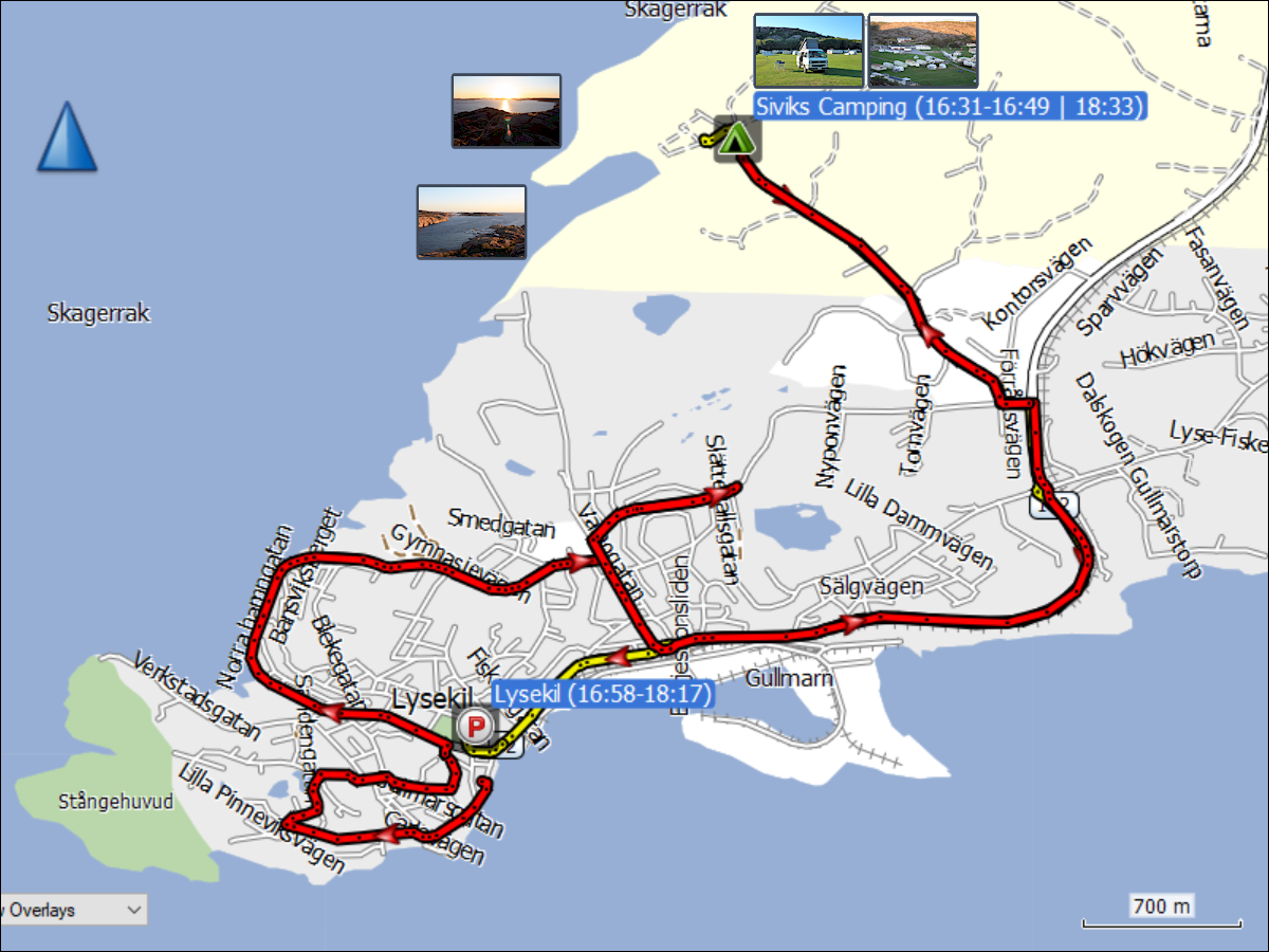 wegstrecke der fahrt von solleroe bei mora nach lysekil