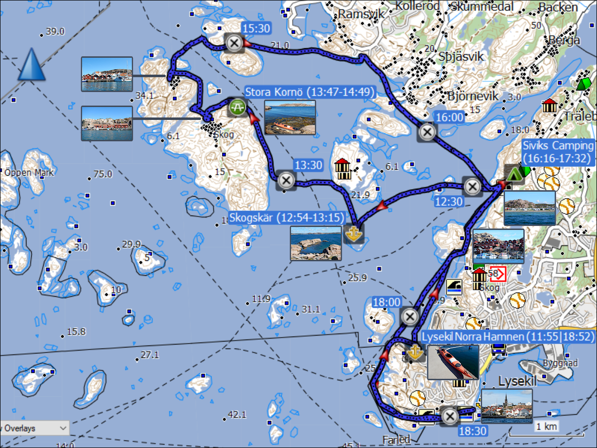 wegstrecke der kajaktour auf dem skagerrak bei lysekil