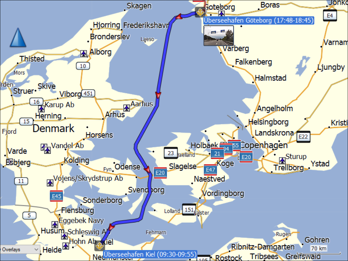 wegstrecke der ueberfahrt mit der faehre von goeteborg nach kiel