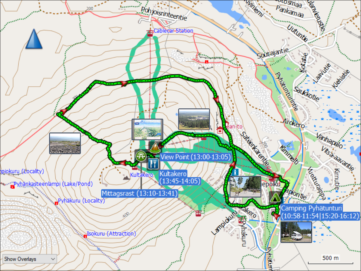 wegstrecke der wanderung von pyhaetunturi auf den kultakero und zurueck