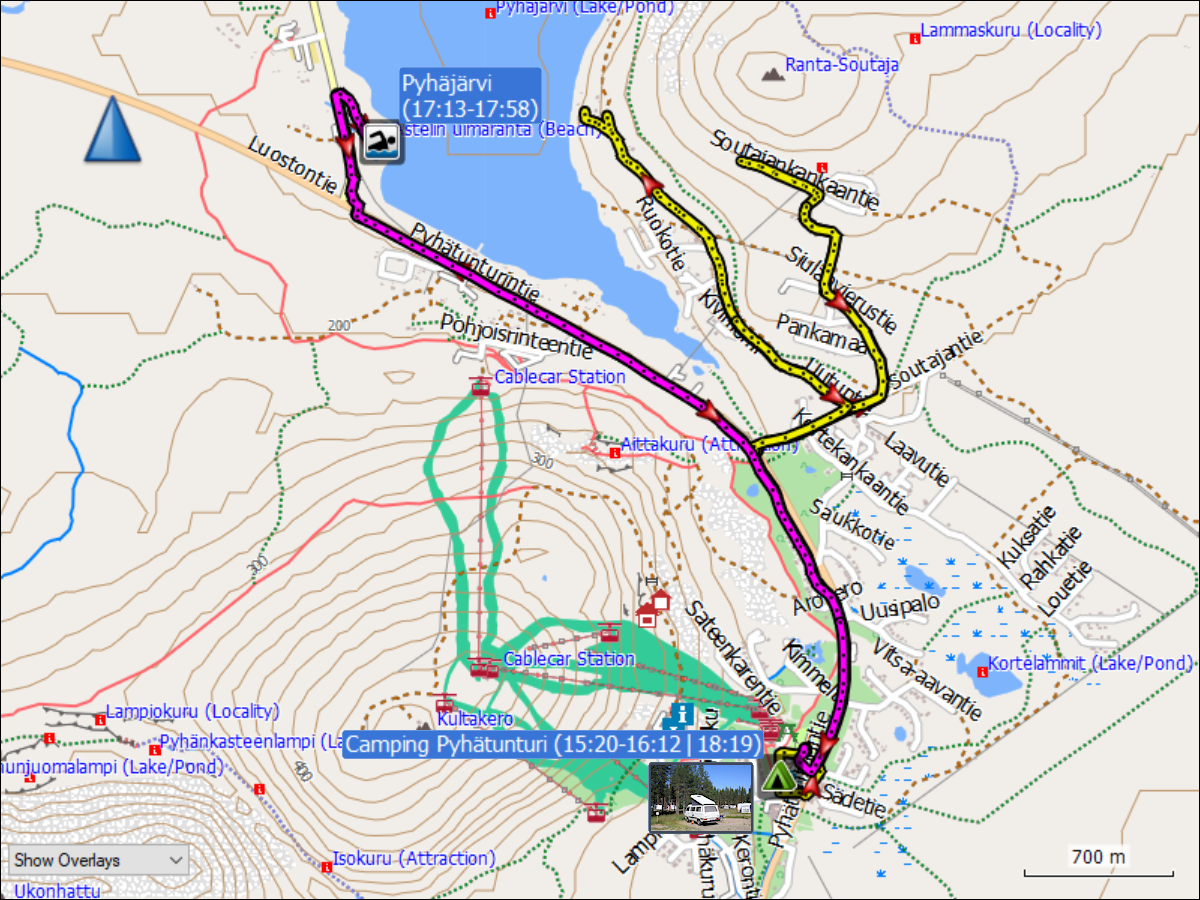 wegstrecke der radtour von pyhaetunturi zum pyhaejaervi und zurueck