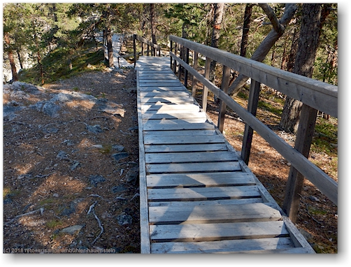 sehr lange treppe entlang des wanderweges im pyhae-luosto nationalpark