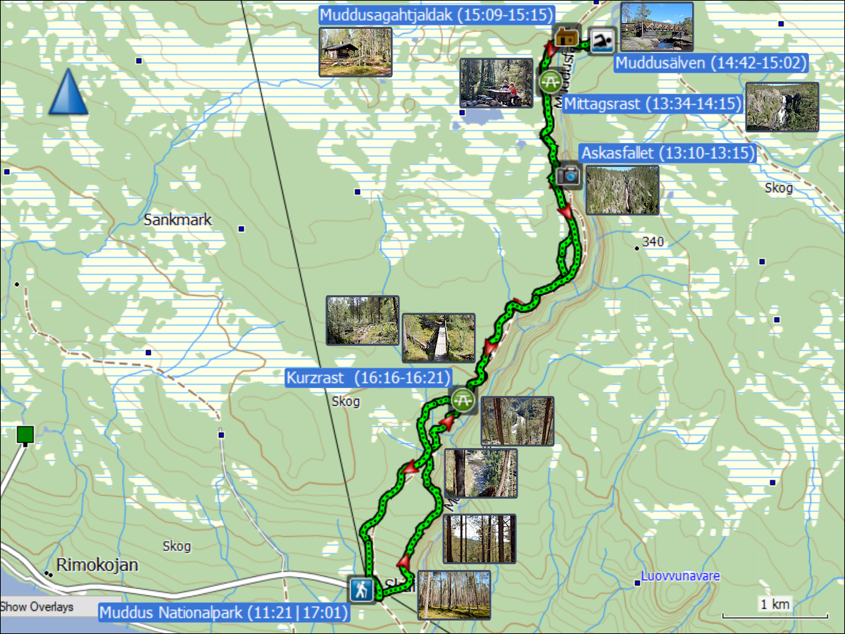 wegstrecke der wanderung im muddus nationalpark