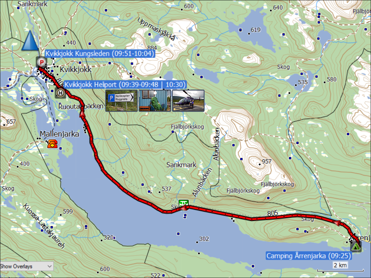 wegstrecke der fahrt von arrenjarka nach kvikkjokk